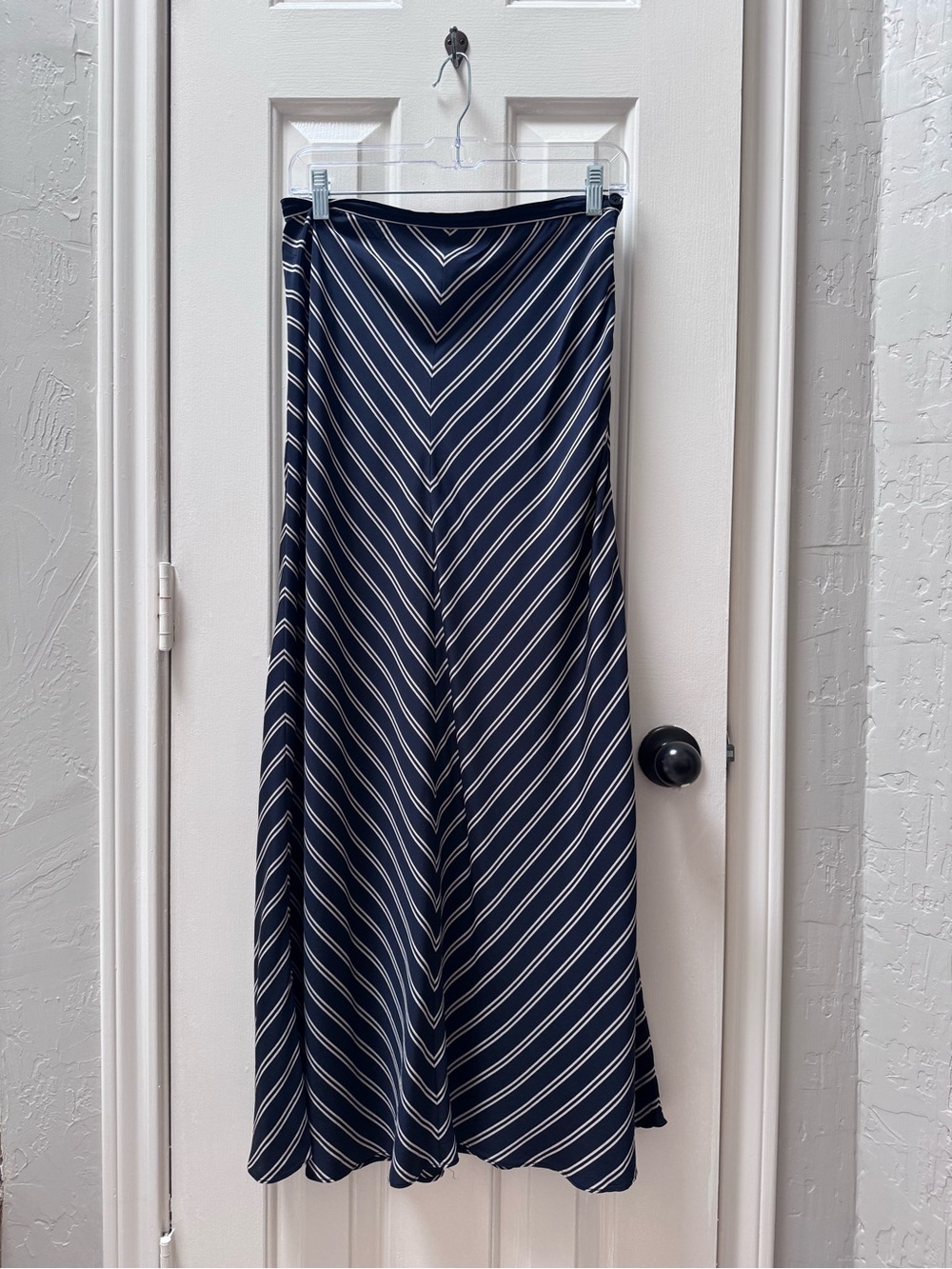 Lauren Ralph Lauren 8 Silk Maxi Skirt, Navy and Cream Chevron
